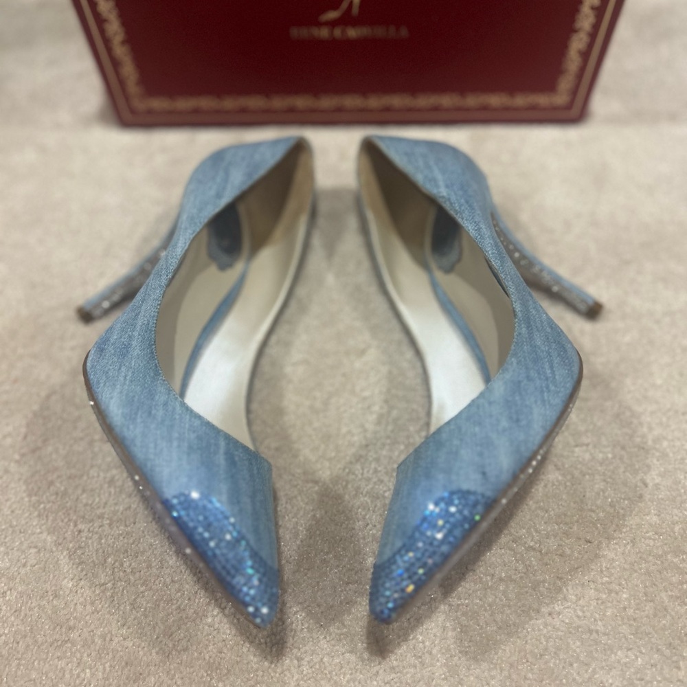 Rene Caovilla Denim Crystal Embellished Pumps - Picture 3 of 5